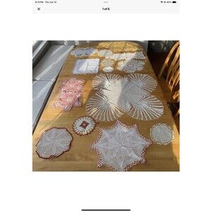 Doily Mixed VTG Lg & Sm Hand Crocheted Lot Of 14 Mixed Sizes,Colors & Design *E*